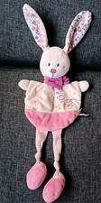 2007? Doudou Plat Arrondi TEX BABY Lapin Rose Violet oiseau fleurs Pattes Raye