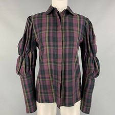 BLOUSE En Coton À Carreaux Violet Et Taupe Taille 4 RALPH LAUREN Collection