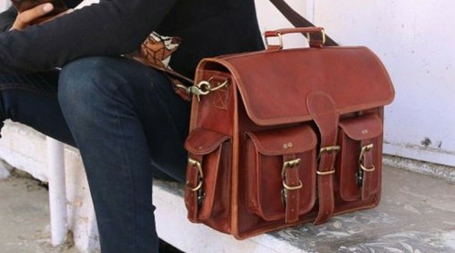 Marron cuir vintage messager - cuir,