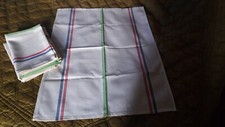 Lot de 6 torchons anciens en coton rayures, tissu basque-linge de maison vintage