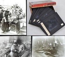 8 Photos originales sur verre 1914-18 Usinage de Munitions Obus Torpilles... WW1