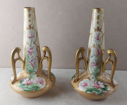Paire vase décor fleurs - paire,