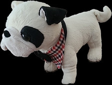 Peluche Chien Blanc Noir  Bouledogue  Col Noeud Papillon Bukowski L 24cm H 22cm
