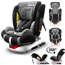 Siège Auto Pivotant 360° 0-36kg (0-12 ans) - Gris - Inclinable Têtière Réglable