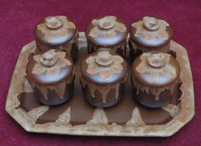 magnifique ancien service a crème avec 6 pots a crème grès de denbac signé