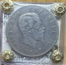 Royaume D'Italie Vittorio Emanuele II 5 Livres 1869 Milano Scellé BB Subalpina