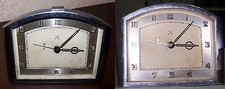 Année 1940. Horloge réveil de table en fer chromé 105 x 80 mm.