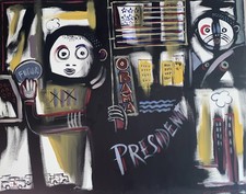 Martinery XXL 100x81   Obama Président Rare  Sur Châssis