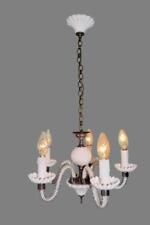 Vintage White Opaline Chandelier with 5 Lights Ceiling Fixture