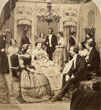 Scène de genre Salon Second Empire c1860 Photo Stereo Vintage Albumine §fn1