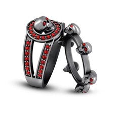 Crâne Gothique Fiançailles Bague Parure Assorti Tête de Mort Couple Bronze FN