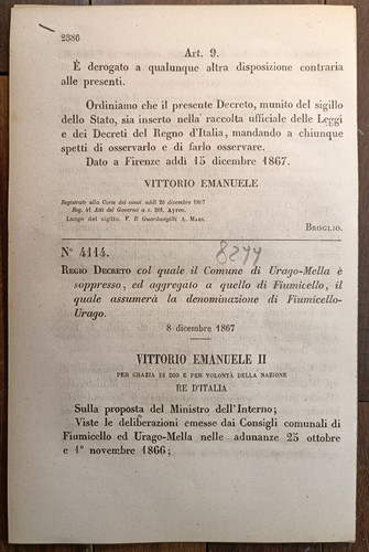Urago mella 1867 - décret, royal