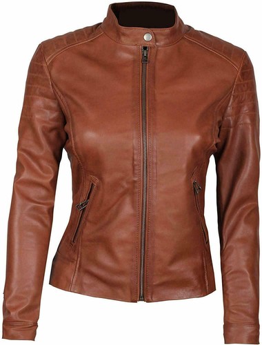Veste cuir marron foncé - en,