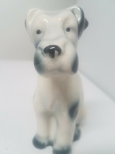 Vintage Sitting Fox Terrier Dog Porcelain Figurine Blue Black Spots Puppy Figure