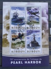 Bloc 4 Timbres République Djibouti 75 anniversaire attaque de Pearlharbor 2016