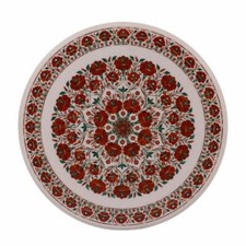 36 " Marbre Centre Table Top Handmade Cornaline Incrustation Semi Pierres