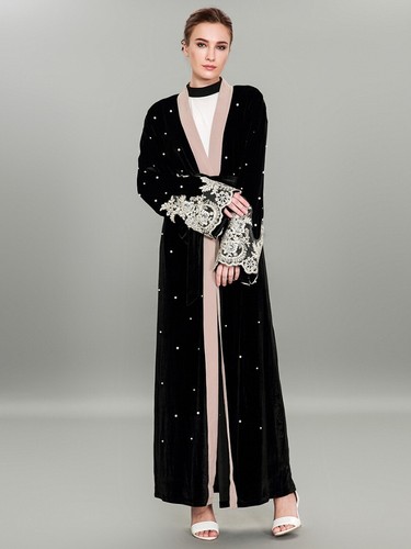 Robe velours longue noire - , col