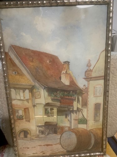Tableau aquarelle 1908 signée