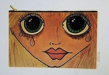 Big Eyes Sad Hippie Boho inspired ART pouch purse 6.5 x 9  fabric zipper 