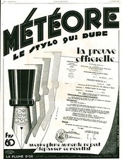 Publicité ancienne stylo Météor 1929 Issue de magazine