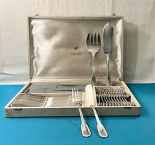 12 couverts a poisson & couverts de service ERCUIS modèle PERLES  métal argenté