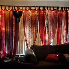 10 pièces rideaux de sari en soie multicolore à décor de rideaux indiens mult...