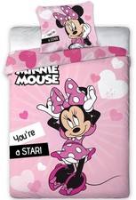 Minnie Disney - Parure de Lit Enfant Réversible Star - Housse de Couette 140x200
