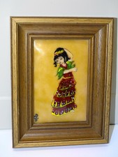 JOLI PETIT CADRE EMAUX EMAIL PARALYSES de FRANCE CADRE BOIS DANSEUSE ESPAGNOLE