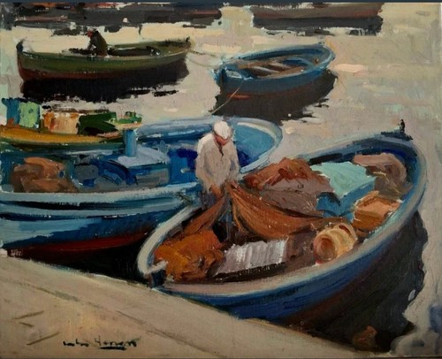 Tableau huile paysage marin - huile,