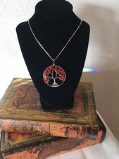 Red Jasper Gemstone Beads Tree of Life Reiki Chakra Silver Round Pendant .925