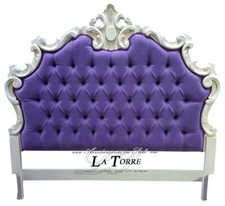 Tête Lit Tête de Lit King Taille Double Baroque Cuir Éco Tissu Bois Or