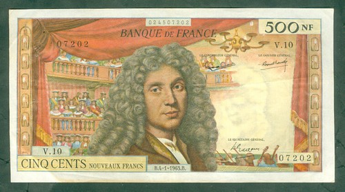 Rare billet 500nf - de, moliÈre