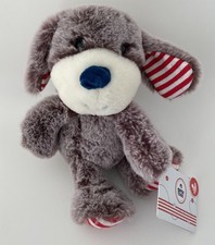 6113🌟 20cm Doudou Peluche GIPSY Chien Assis Marron Rayé Rayures Rouge