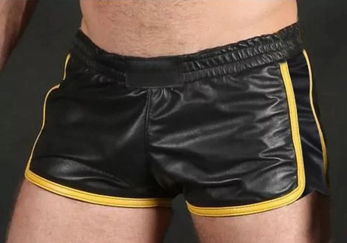 Short cuir rayé jaune - en,