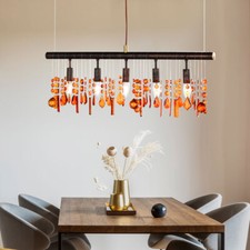 Lampe Suspendue Plafonnier Ambre Pendeloques en Cristal Lustre
