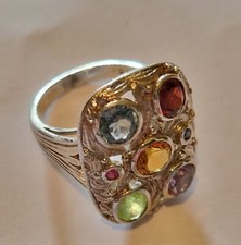       bague  art  nouveau  7 couleurs  argent   massif    poids  5.8g