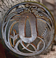 tsuba Japon Antique Edo Sukashi Katana Wakizashi Ciselé Décor  Bambou Roseau