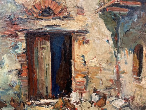 Tableau ancien cour maison - tableau,