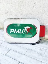 ENSEIGNE LUMINEUSE MURALE "PMU » Ancienne Drapeau Fonctionne Industrielle Deco