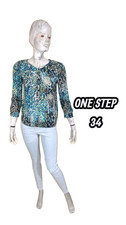 One Step Taile 34 Superbe haut top blouse manches 3/4 bleu canard vert femme