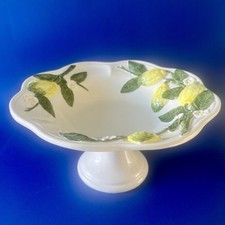 Grande coupe à fruits sur pied - citrons barbotine - céramique - Italie