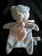 Doudou plat ours bleu blanc