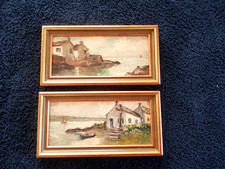 PAIRE HUILES SUR PANNEAUX ENCADREES MARINE BRETONNE PAR RINALDI