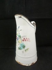 Broc Ancien en Tôle Emaillée Pichet Pot Décor Floral  H 21cm Collection Cuisine 