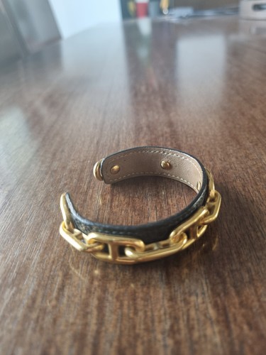Bracelet hermès cuir chaîne - hermès,
