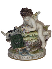 Groupe Figurine enfant avec Chat en porcelaine de Volkstedt group porcelain
