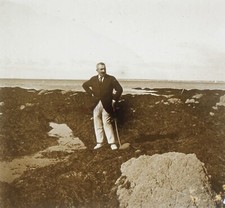 Homme Algues Bord de mer c1920 Photo Stereo Plaque de Verre Vintage V39nL22