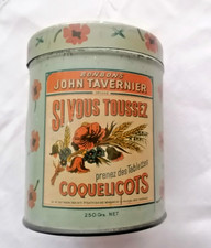 ANCIENNE BOITE TOLE LITHOGRAPHIEE JOHN TAVERNIER PASTILLES COQUELICOT
