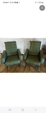 Paire de fauteuils vintage vert en skai 