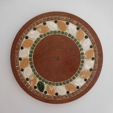 Plateau rond fait main bois céramique mosaïque vintage art déco table N4188